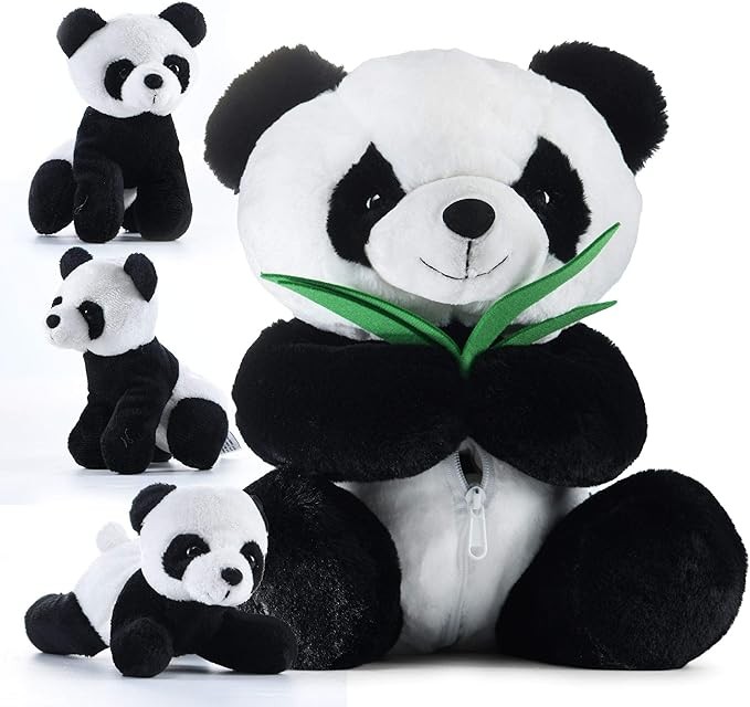 Prextex 13" Plush Panda Bear Zippered Carrier & 3 Cubs Plushies | Soft Panda Bear Stuffed Animal, Panda Plush Toy, Stuffed Panda Toys, Kid Toy, Pillow | Birthday Gifts, Panda Gifts for Girls&Boys