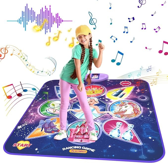 Dance Mat, Unicorn Toys for Girls Electronic Dance Pad with 7 Games Mode, Dance Games with Touch Sensitive LED Lights, Birthday Party Games for Toddler Girls for 3-12