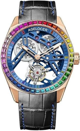 AGELOCER Double-Sided Hollow Flying Tourbillon Suspension-Free Mechanical Luxury Watch for Men Dating Dressing Business Gift Light Extravagance Classic