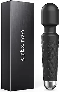 SIKXTOA Vibrator Wand, Female Adult Sex Toys, Vibrators for Her, Wand Massager, Clit Stimulator Sex Toy, Dildo, with 8 Speeds of Pleasure & 20 Patterns, Powerful, Waterproof (Black)
