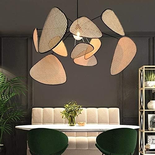 CHCDP Simplicity Chandelier Southeast Asia Living Room Lighting Dining Room Chandelier Creative Leaf Grid Rural Hand Made Rattan Lamp