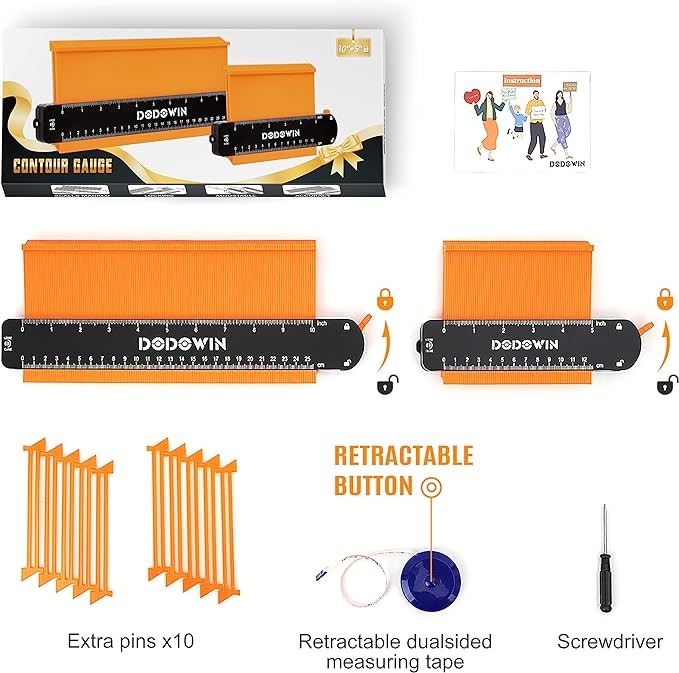 dodowin Contour Gauge Tool, Men Gifts for Boyfriend Dad Husband, Super Gauge Shape Outline Tool for Woodworking, Flooring Measure Tools for Tile Laying, Valentines Day Gifts for Anniversary Birthday
