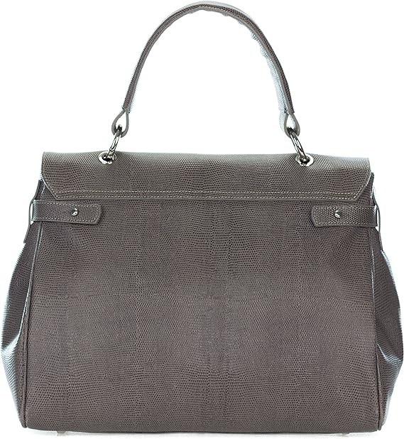 Italian Made Dove Gray Embossed Leather Carryall Tote Handbag