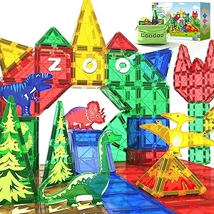 Dinosaur Toys Magnetic Tiles Building Blocks Kids Toys - Dinosaur World STEM Magnet Toys for Toddlers Creative Construction Play for 3+ Year Old Boys Girls Ideal Preschool Learning Sensory Toys