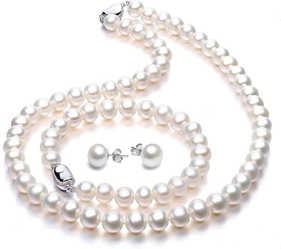 Freshwater Cultured Pearl Necklace Set Includes Stunning Bracelet and Stud Earrings Jewelry for Women - VIKI LYNN