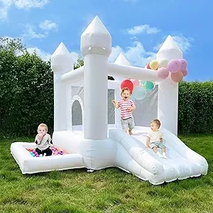 White Bounce House, iLink-outer Bounce Castle for Toddler with Ball Pit & Slide UL Blower Durable, Easy to Set Up and Down for Birthday Party