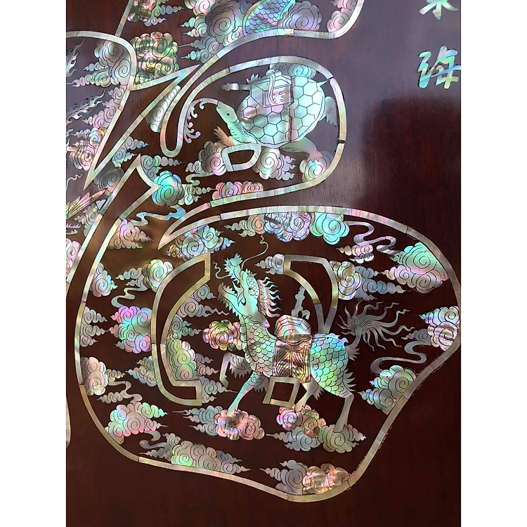 Mahogany wall painting with the word "Phuc" and mother-of-pearl inlay, size 60×80cm