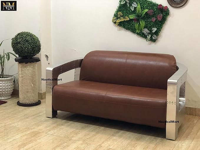 NauticalMart Collection 57" Snap Leather Vintage Loveseat Home & Living Room Furniture