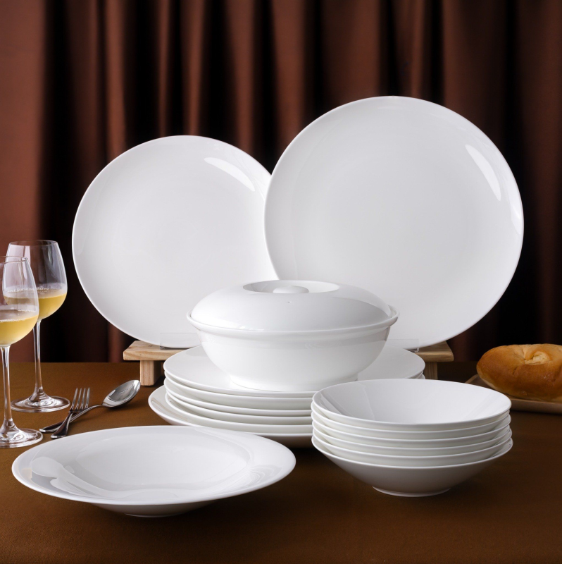 22-piece European-style dinnerware set (coupe plate, for 6 people) bone china | Plain White 9990L - D023EC