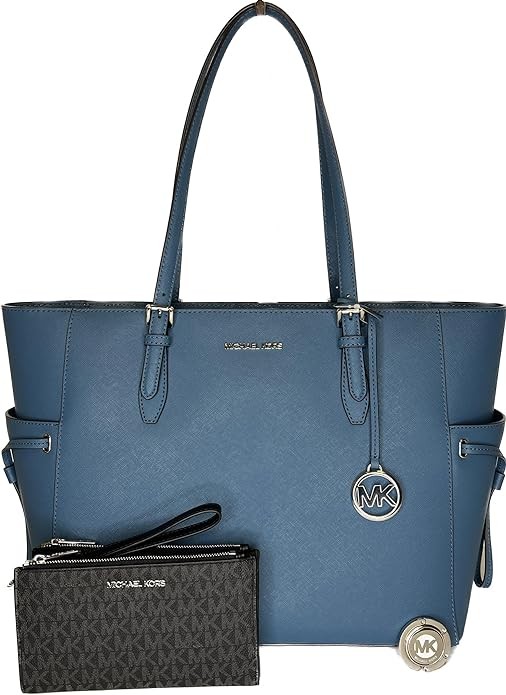 Michael Kors MICHAEL Michel Kors Gilly Large Drawstring Travel Tote bundled with Double Zip Wristlet Purse Hook