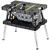 Keter Portable Folding Work Table Tool Storage Stand Workbench with 12 Inch Wood Clamps for Saws, Home Improvement, and Construction