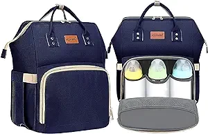 KUWANI Diaper Backpack, Multifunction Travel Changing Bag for Dad/Mom, Large Unisex Diaper Bag, Waterproof Diaper Bag w/Stroller Straps, Baby Registry Search(Navy Blue)