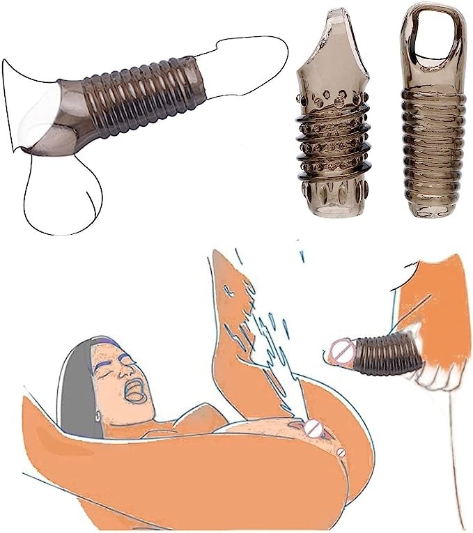 Cock Rings for Men, Reusable Penis Enlarge Sleeves Girth, Delay Ejaculation Stronger Erection Enhancement Sex Toys Silicone Penis Rings for Men - 2pcs - Transparent Black