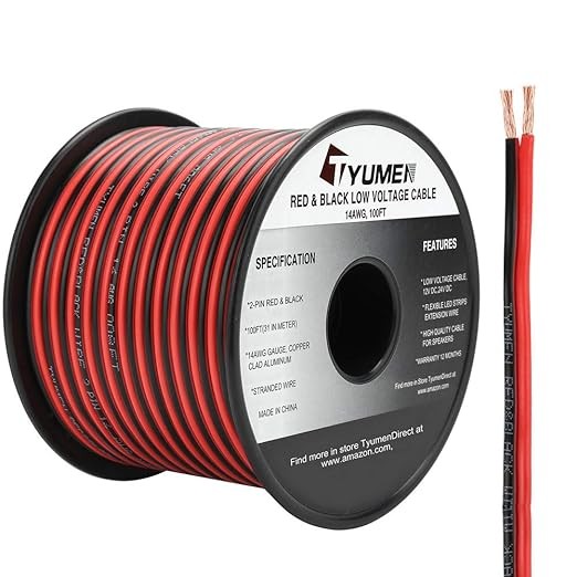 100FT 14/2 Gauge Red Black Cable Hookup Electrical Wire LED Strips Extension Wire 12V/24V DC, 14AWG Flexible Extension Cord for LED Ribbon Lamp Tape Lighting