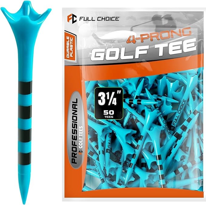 Full Choice Extra Thick Plastic Golf Tees - 60/100 Pack (2-3/4" / 3-1/4") - Reduce Friction, Increase Distance & Ensure Consistency- Four Color Options for Golf Plastic Tees