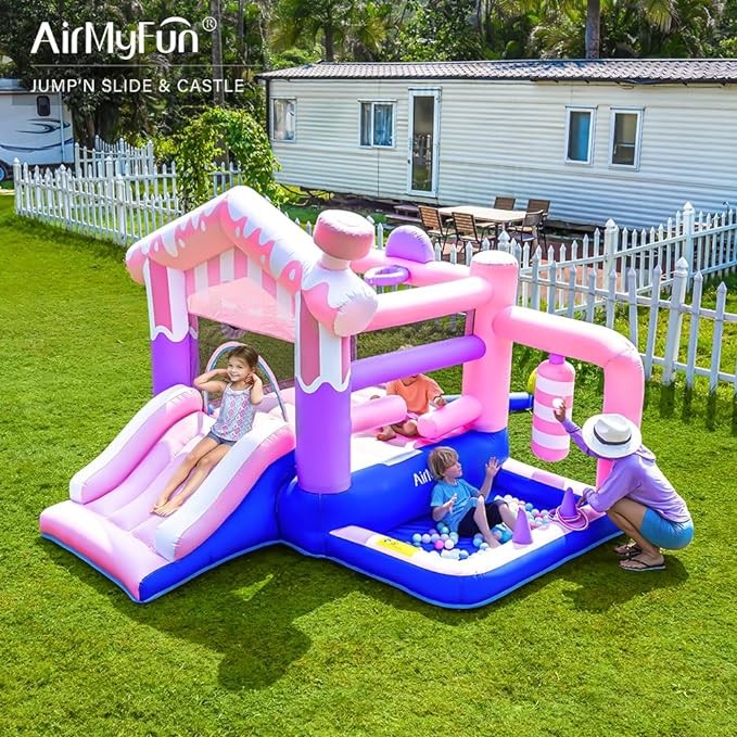 Bounce House, Bouncy House with Slide, Indoor Outdoor Inflatable Bounce House for Kids, Bounce Castle with Jumping House, Ball Pit, Basketball Hoop and Target Balls