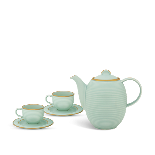 0.8 L Cordon Tea Set - Frosted Jade Celadon (Gold Decoration)