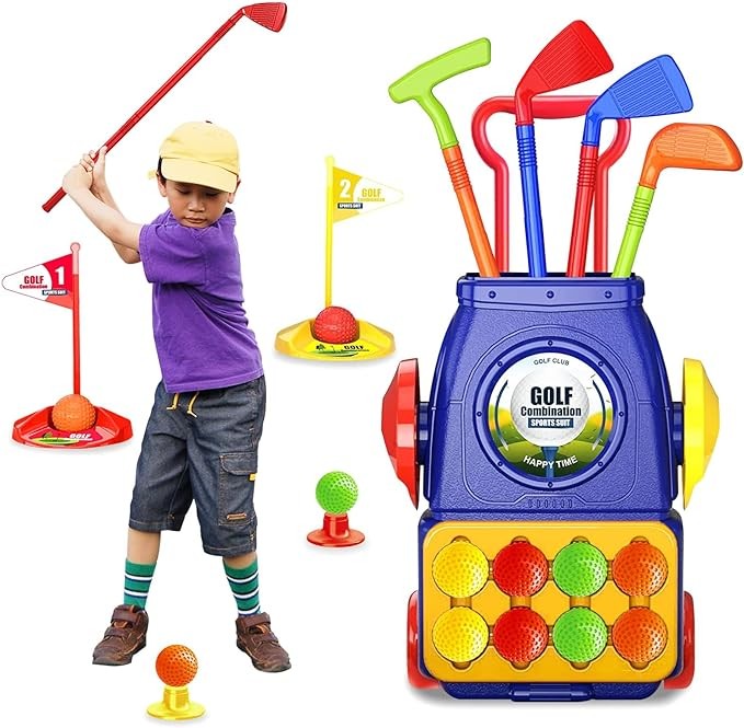 Toddler Golf Set,Kids Golf Clubs with 4 Rods,10 Balls,Quick Assembly Adjustable Cue for Little Hands,Indoor Outdoor Golf Toys Birthday for 2 3 4 5 6 Year Old