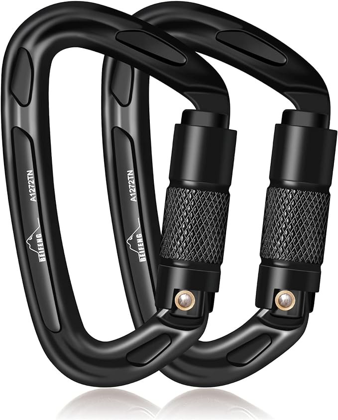 BEIFENG Auto Locking Carabiner 25KN Climbing Carabiner Large Carabiner Clip Obtained UIAA Certification Heavy Duty Carabiners Suitable for Rock Climbing, Camping, Gym,Rescue Black