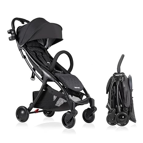 Beberoad Love R2 Lightweight Compact Baby Stroller Foldable Travel Stroller for Baby Newborn Infant Toddler with Adjustable Backrest, Cup Holder, Storage Basket and UPF 50+ & Waterproof Canopy, Black