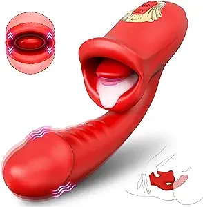 Tongue Rose Sex Toy Realistic Dildo Vibrators, 3 in 1 G Spot Vibrator for Women, Clitoral Vibrator with 10 Vibrations 10 Tongue Licking Nipple Clit Stimulator Adult Sex Toys for Women Couple