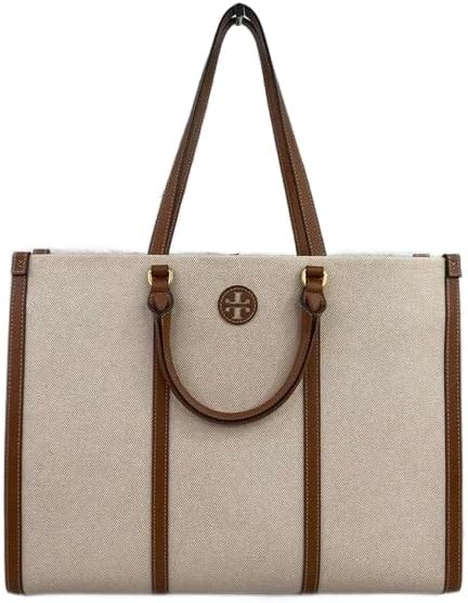 Tory Burch 145355 Blake Tan/Brown With Gold Hardware Canvas Women's Large Tote Bag