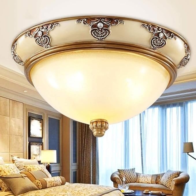 CHCDP Ceiling Light Round Iron Art Translucent Glass Lampshade Lighting for Bedroom Dining Room Living Room Bathroom Ceiling Lights Antique Gold